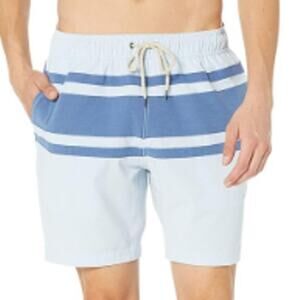 Faherty Brand L Mens Beacon Swim Short 7" Sky Surf Stripe Blue Huckberry